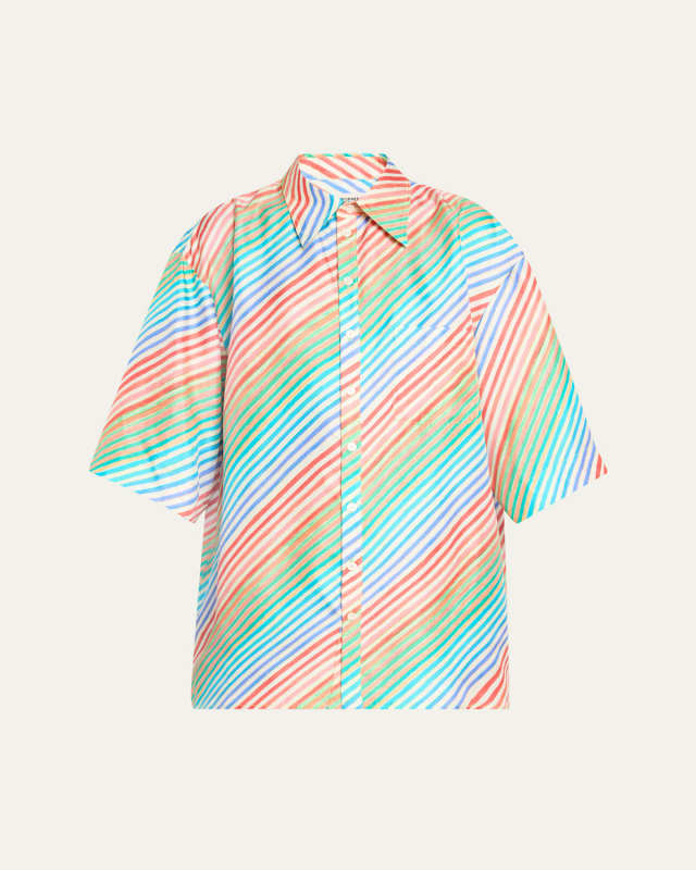 Crayon Stripe Jumbo Short Sleeve Silk Shirt